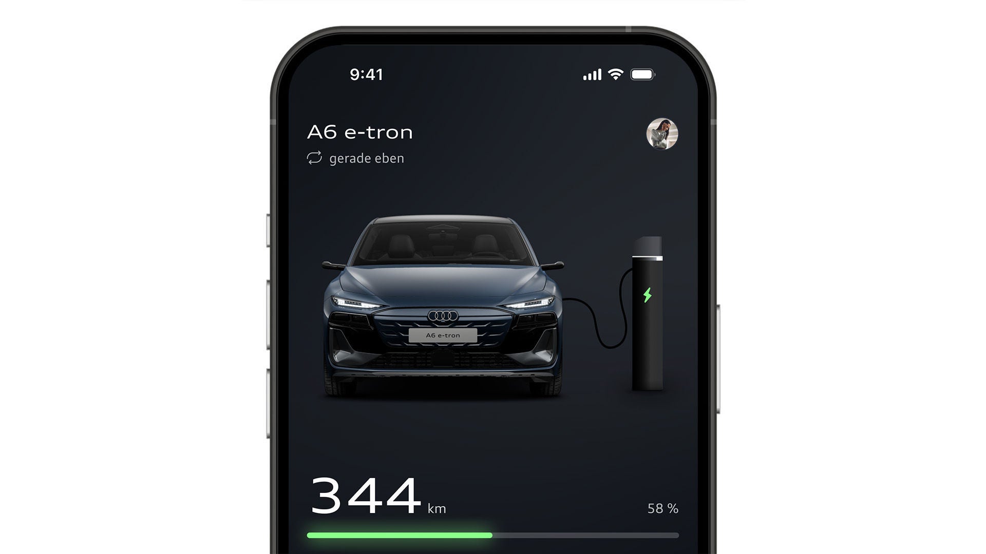 Dashboard der myAudi App auf einem Smartphone