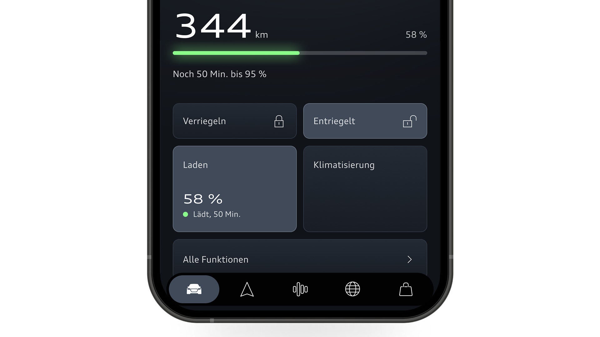 Schnellzugriffe und Fahrzeugstatus in der myAudi App