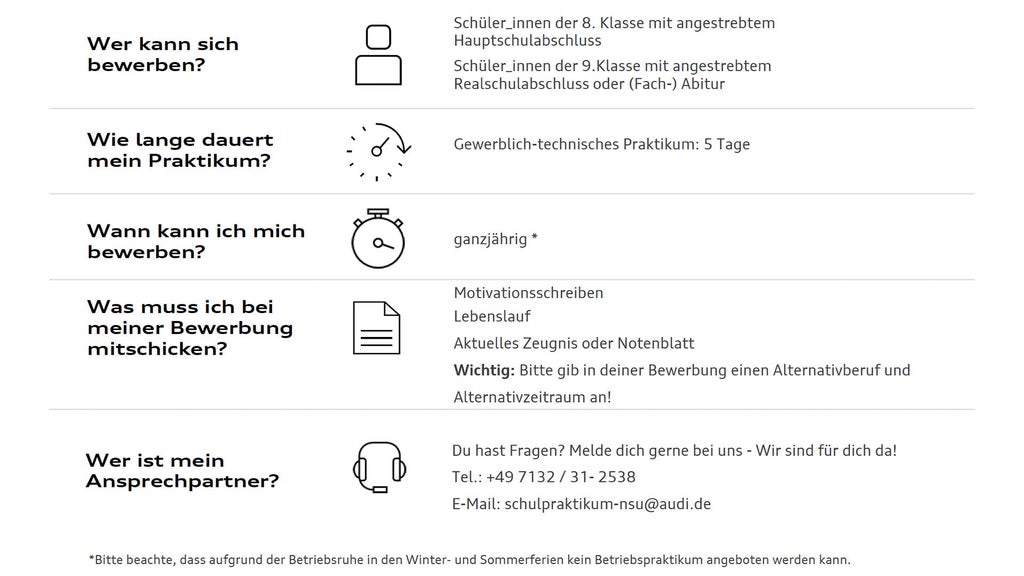 Rahmenbedingungen für die Bewerbung um ein Schulpraktikum für Ausbildungsberufe in Neckarsulm