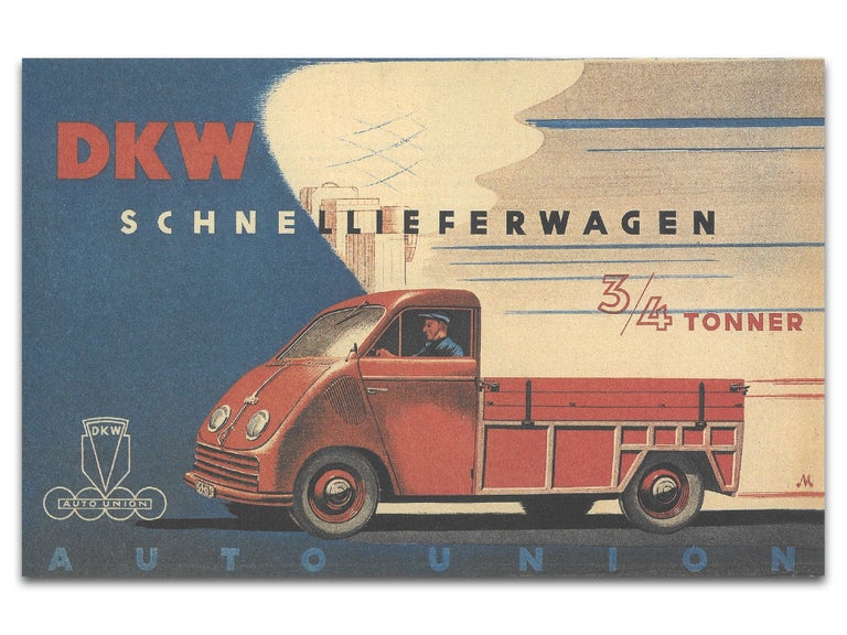 A colourful advertising poster from 1949 for the DKW F 89 L Schnelllaster 