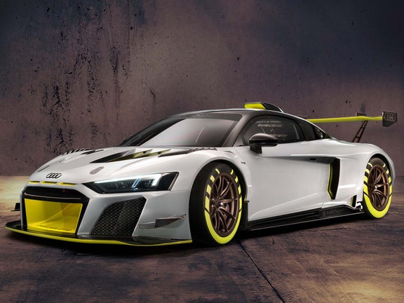A studio picture showing the Audi R8 LMS GT2 in 2019.