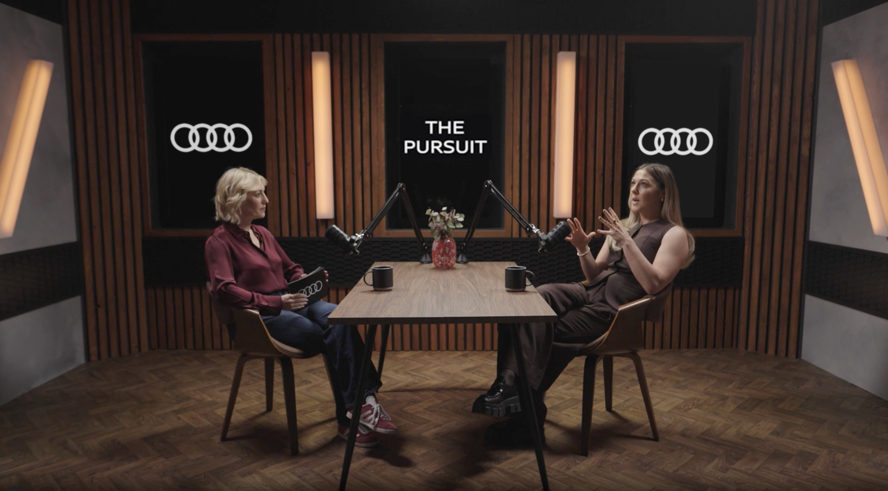 A still from a podcast while 2 women are talking