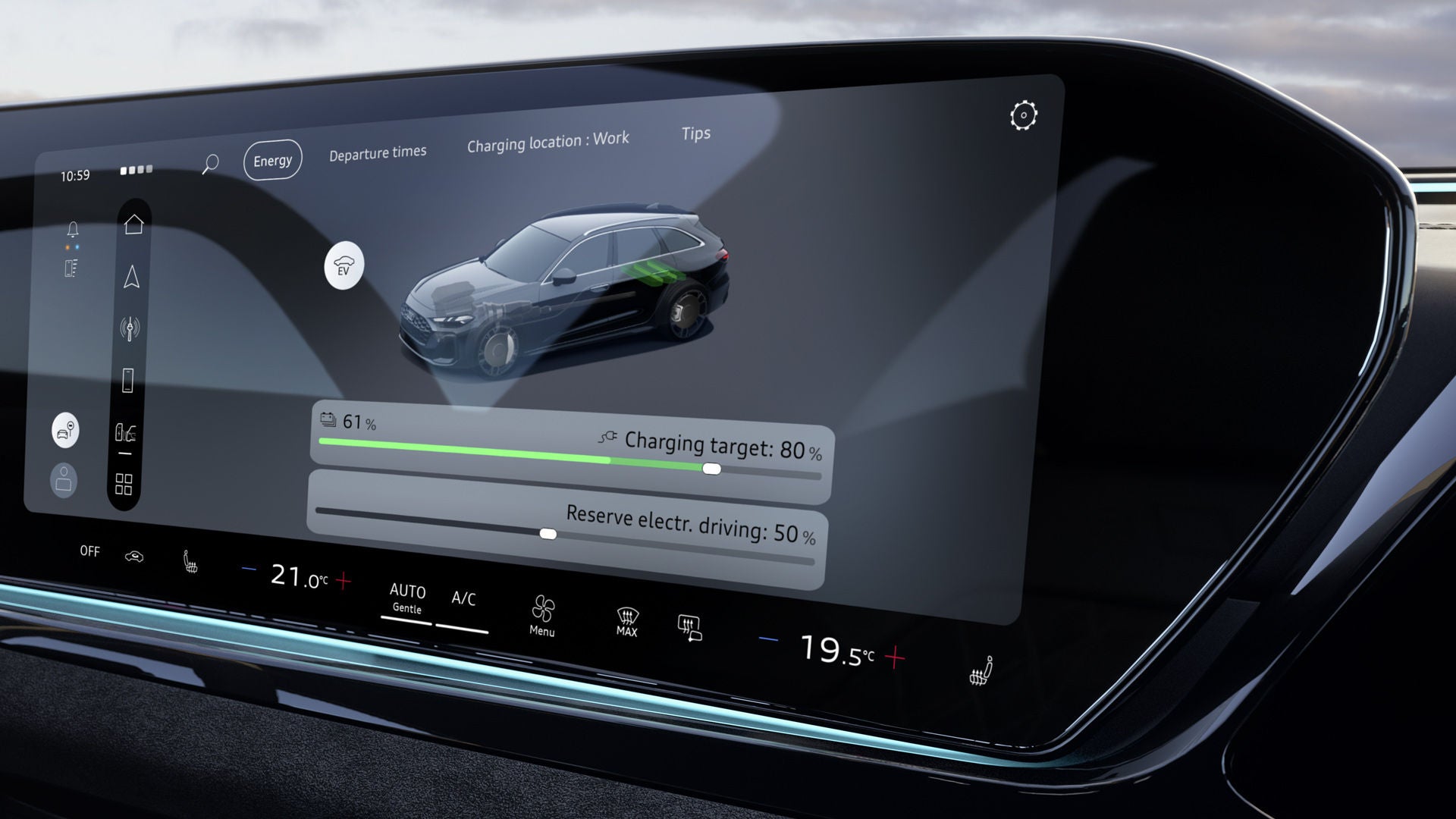 Foto del sistema MMI touch del Audi A5 Avant e-hybrid. 