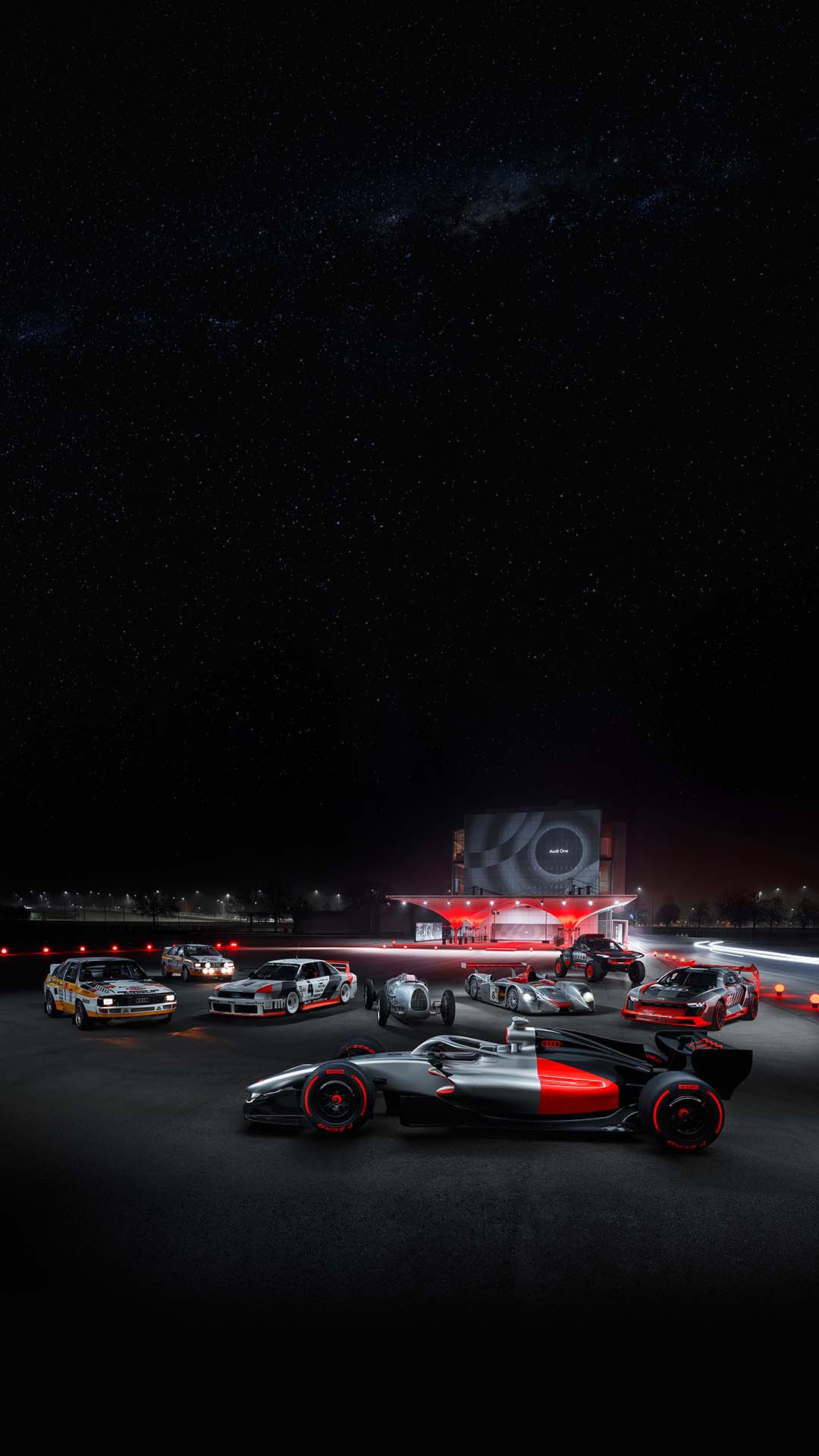 A picture showing Audi race cars on display in Neuburg an der Donau.