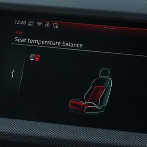 Audi A3 Sportback infotainment screen displaying seat temperature balance settings with a car seat icon.