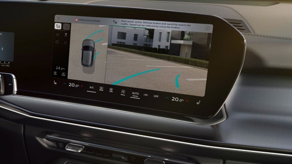 Display with autonomous parking assistant and 360-degree camera. 