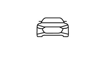 Piktogramm eines schwarzen Autos auf weißem Hintergrund.