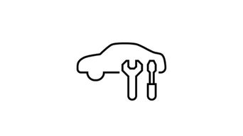 Symbol eines Autos mit Schraubenschlüssel und Schraubenzieher als Wartungssymbol.