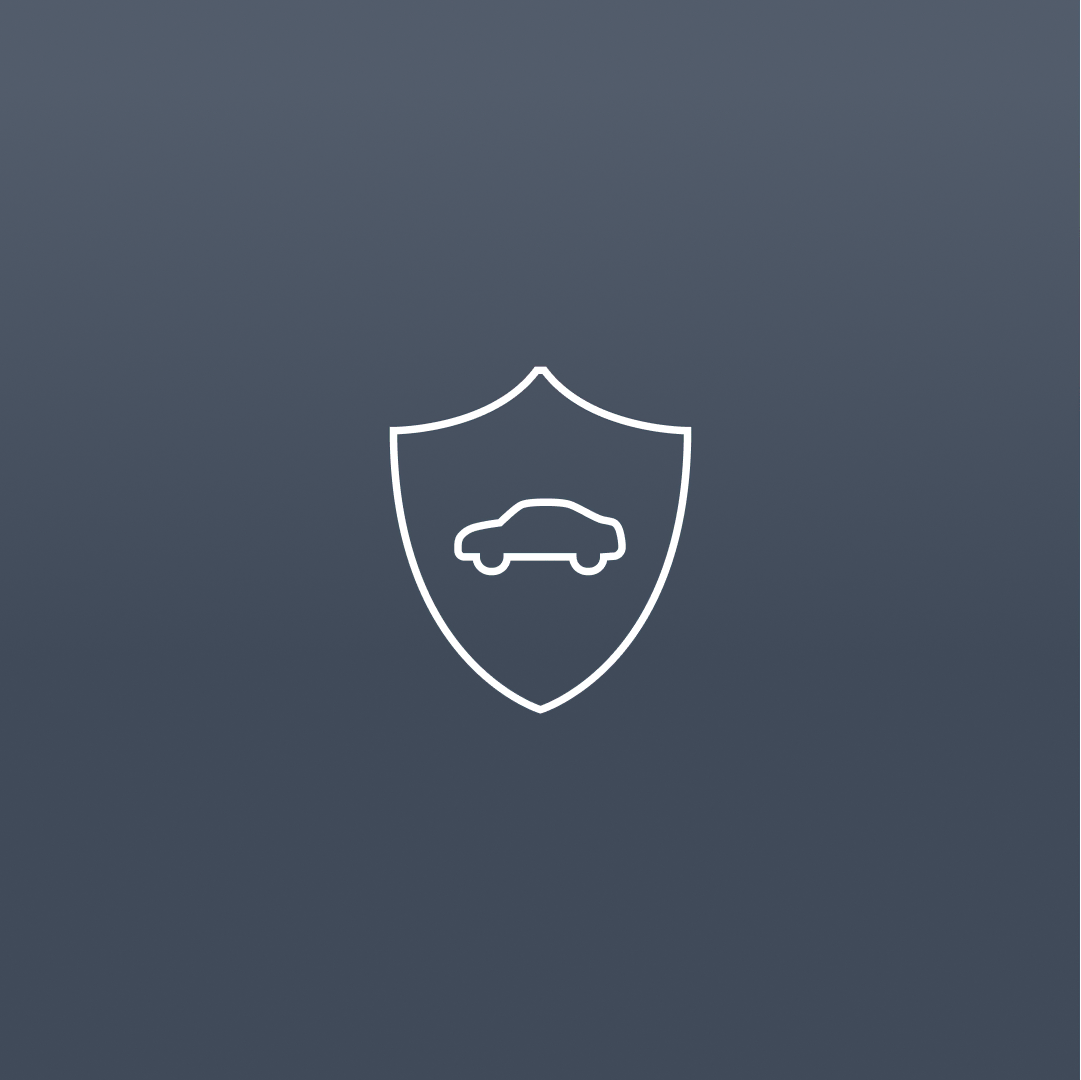 Outline of a car inside a shield symbol on a plain light grey background, suggesting concepts of vehicle protection or insurance. Minimalist design.