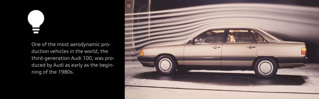 Audi fakt: Audi produziert schon Anfang der 1980er Jahre mit dem Audi 100 der dritten Generation eines der strömungsgünstigsten Serien-fahrzeuge der Welt.