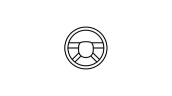 Symbol eines Lenkrads in Draufsicht, dargestellt als einfaches Linien-Icon.