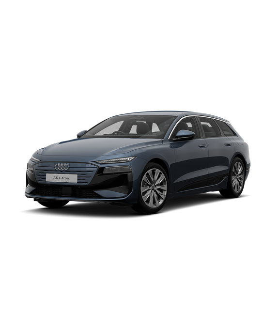 A sleek, dark grey Audi A6 Avant e-tron performance sport trim car displayed at a three-quarter angle.