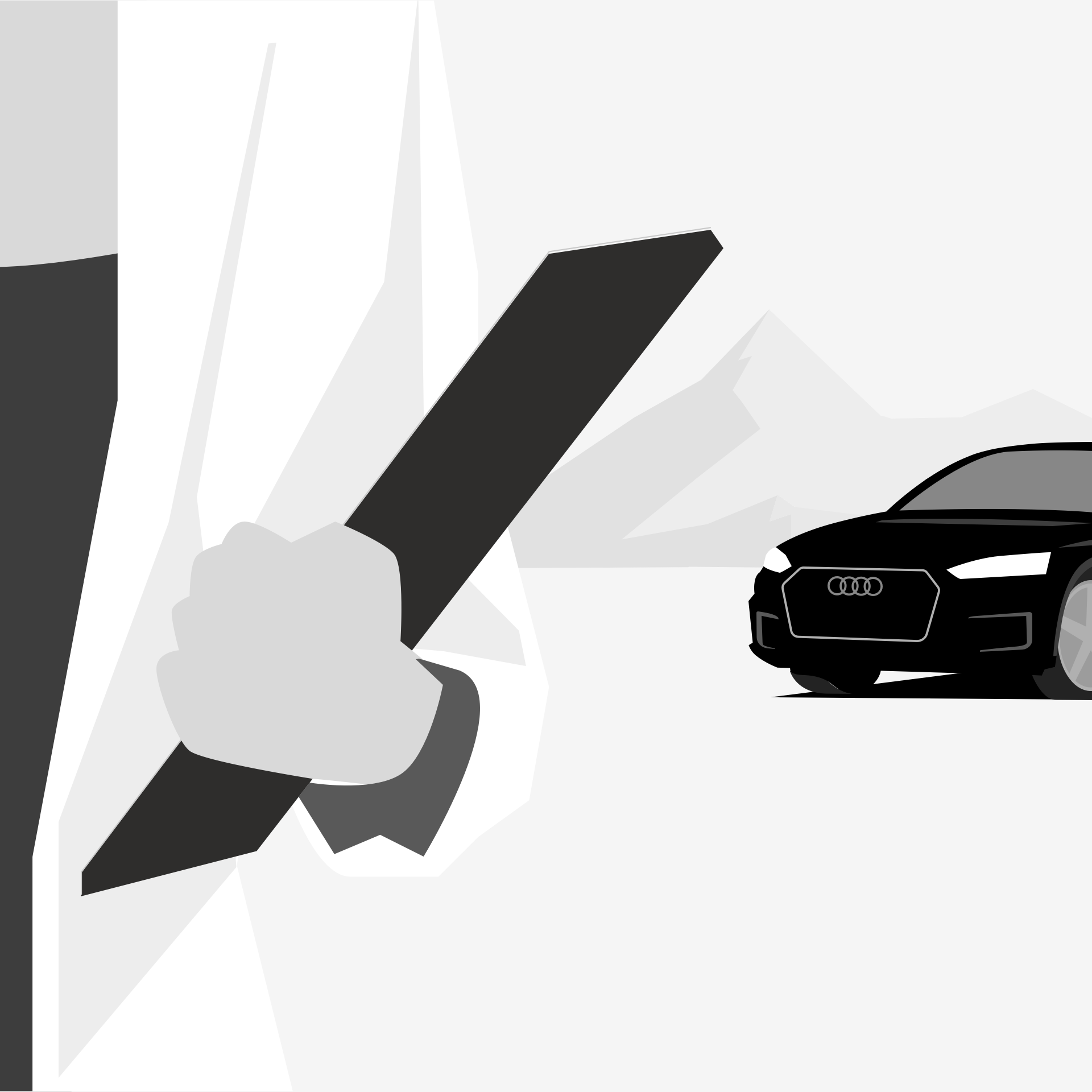 Illustration of a person with a notebook in the foreground in front of a car