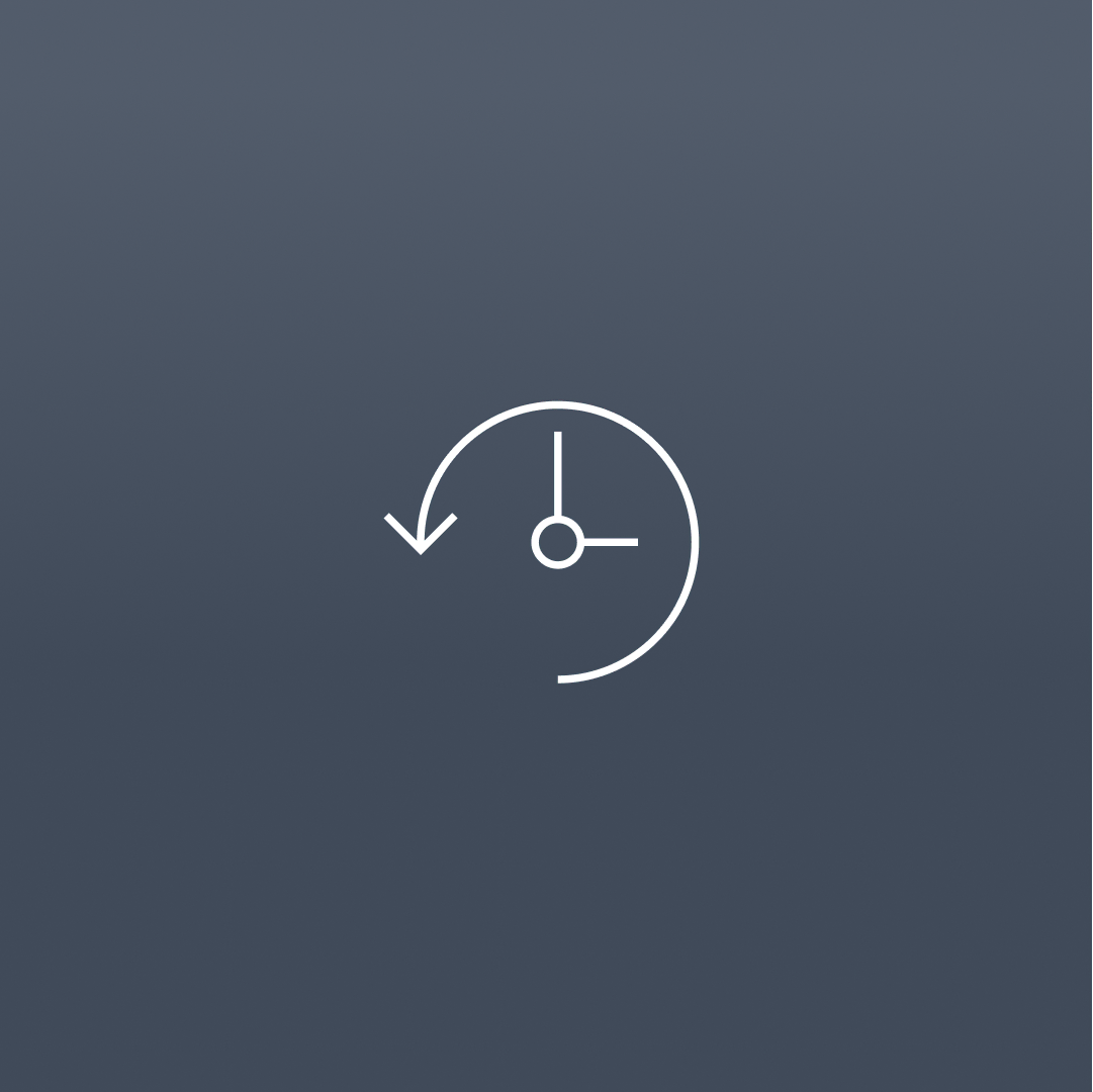 A simple icon of a clock with a counterclockwise arrow around it, symbolising history or time reversal on a light gray background.