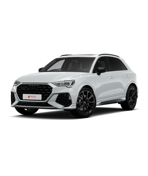 Front angled view of white Audi Q3 on transparent background.