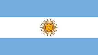 Flag of Argentina with three horizontal stripes in light blue, white and sun in the centre.