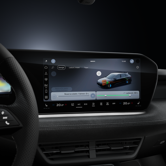 Close-up of the MMI touch display showing the screen with the various driving modes.