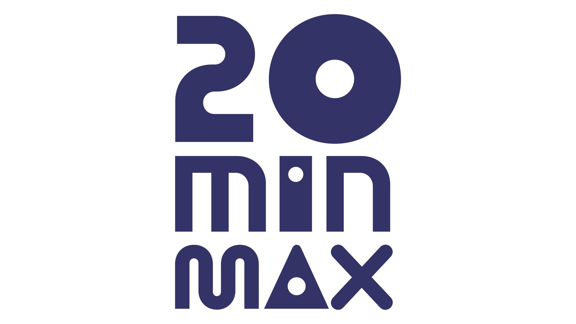 Blauer Schriftzug des internationalen Kurzfilmfestivals 20minmax auf weißem Hintergrund.