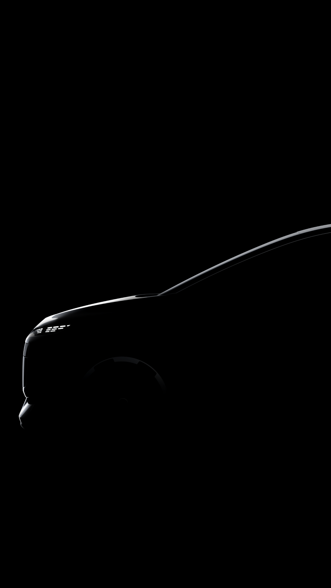 Silhouette auf schwarzem Hintergrund des kommenden Kompaktfahrzeugs A2 e-tron