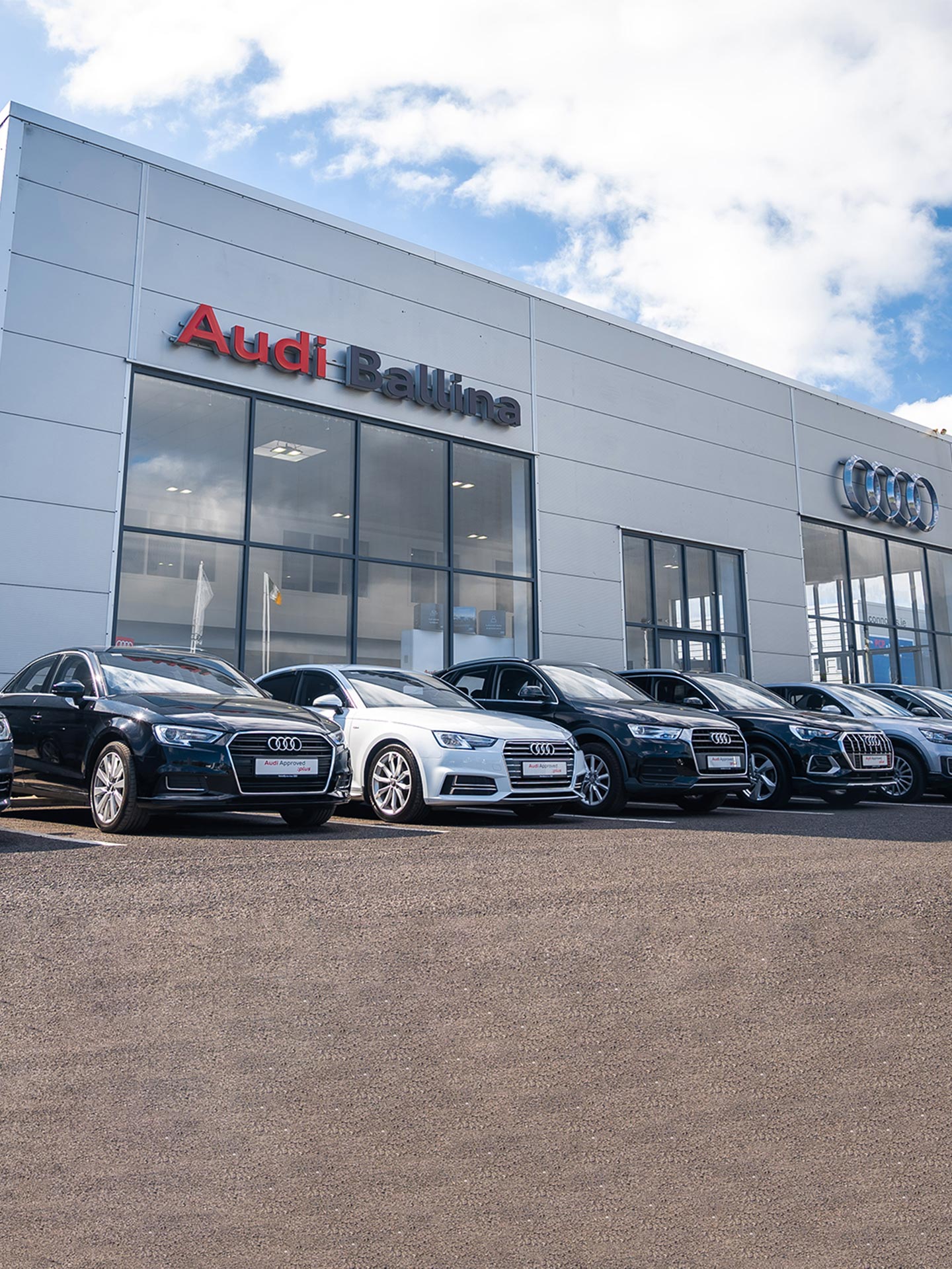 Row of cars outside Audi Ballina dealership
