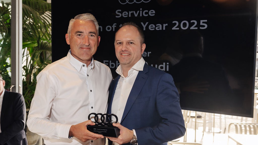 Audi Service Team of the Year. Ebbett Audi. Richard Wren Service Manager (L) and Phil Davis Audi NZ (R)