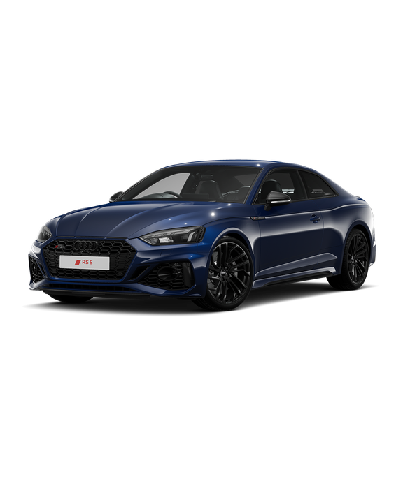 Blue Audi RS 5 Coupe carbon black trim on a transparent background.