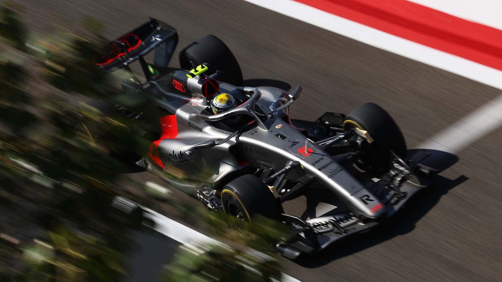 A picture showing the Audi R26 on the race track in Bahrain.