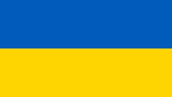 Flag of Ukraine with two horizontal stripes in blue and yellow.