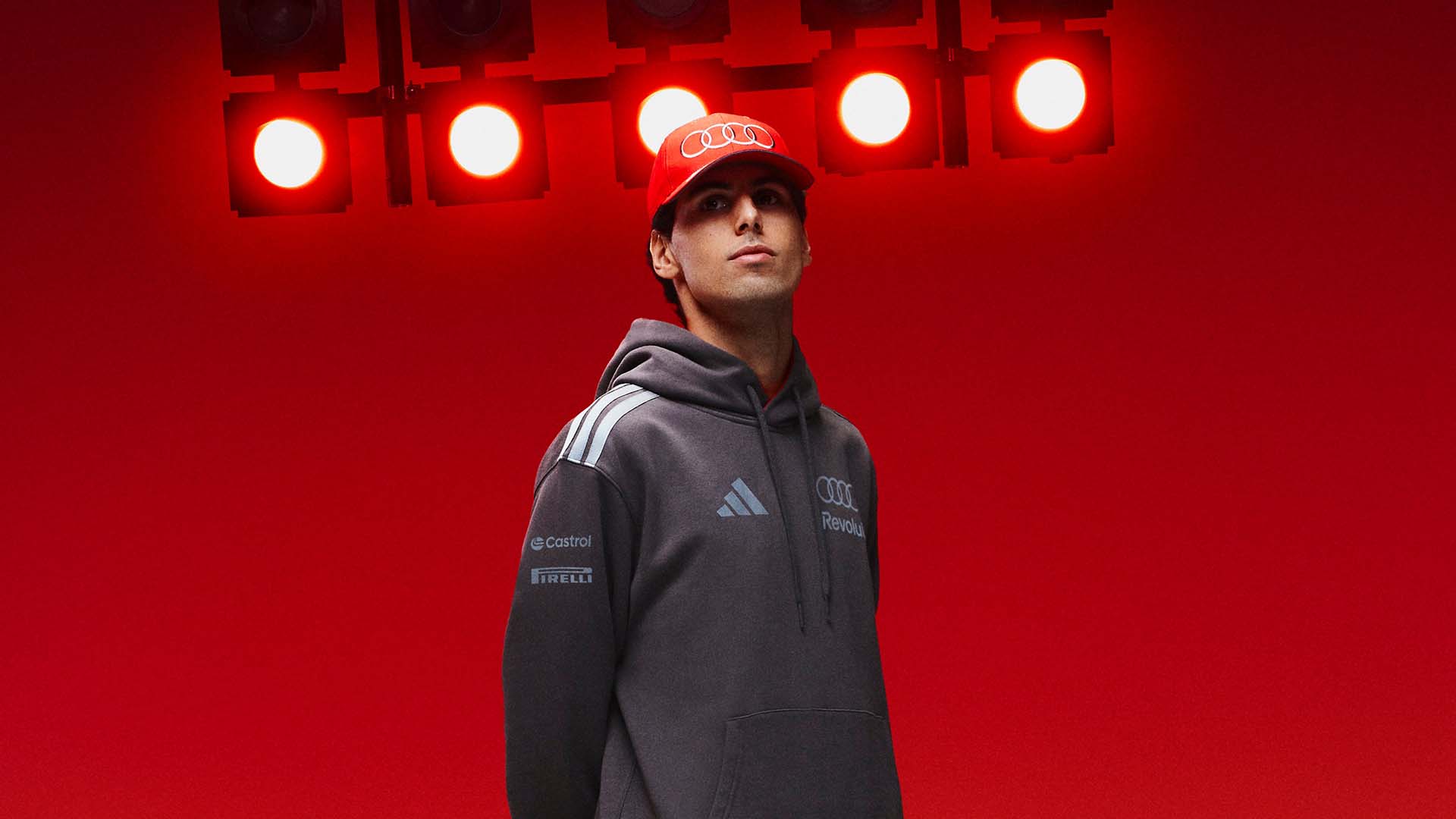 A picture showing Gabriel Bortoleto wearing clothing from the team’s collection from adidas.