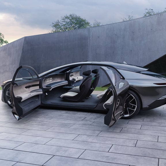 Audi grandsphere concept sedd från sidan med öppna dörrar