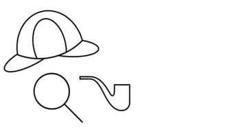 Symbolgrafik mit Lupe, Detektivhut und Pfeife als Zeichen für Detektivarbeit oder Untersuchung.