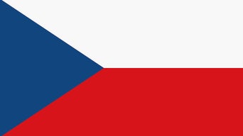 Czech flag with white and red horizontal stripes and a blue triangle on the left.