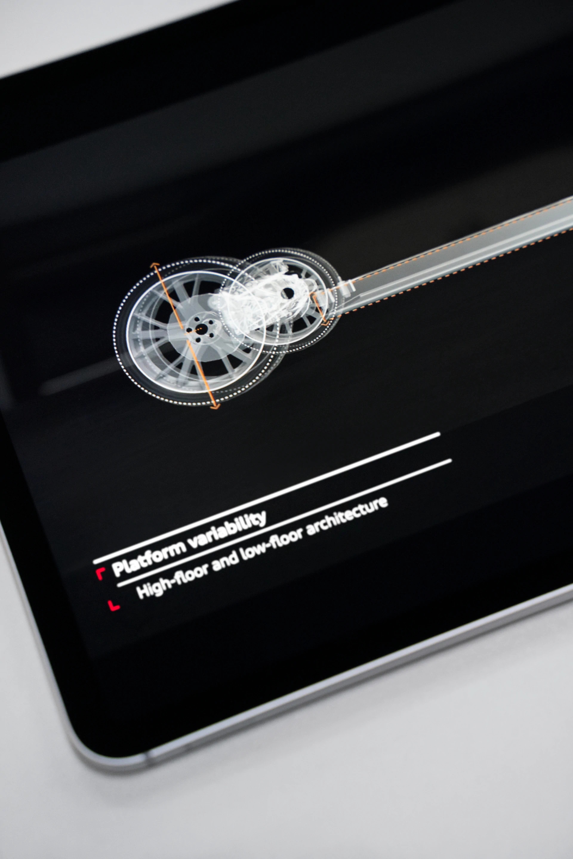 Technical visualisation of the vehicle height on a screen.
