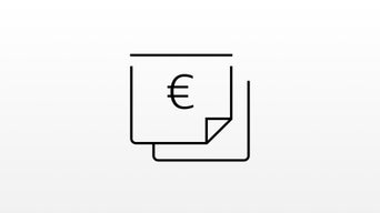 Icon of a calendar with a euro sign on it