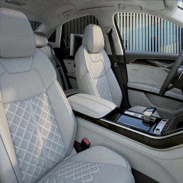 light grey interior angled view of front seats of A8 S8