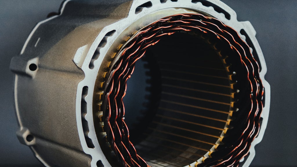 Close-up of an electric motor’s stator housing.