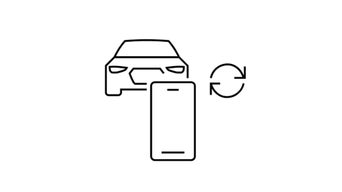 Symbol eines Autos, eines Smartphones und eines Pfeils für Synchronisation oder Datenübertragung.