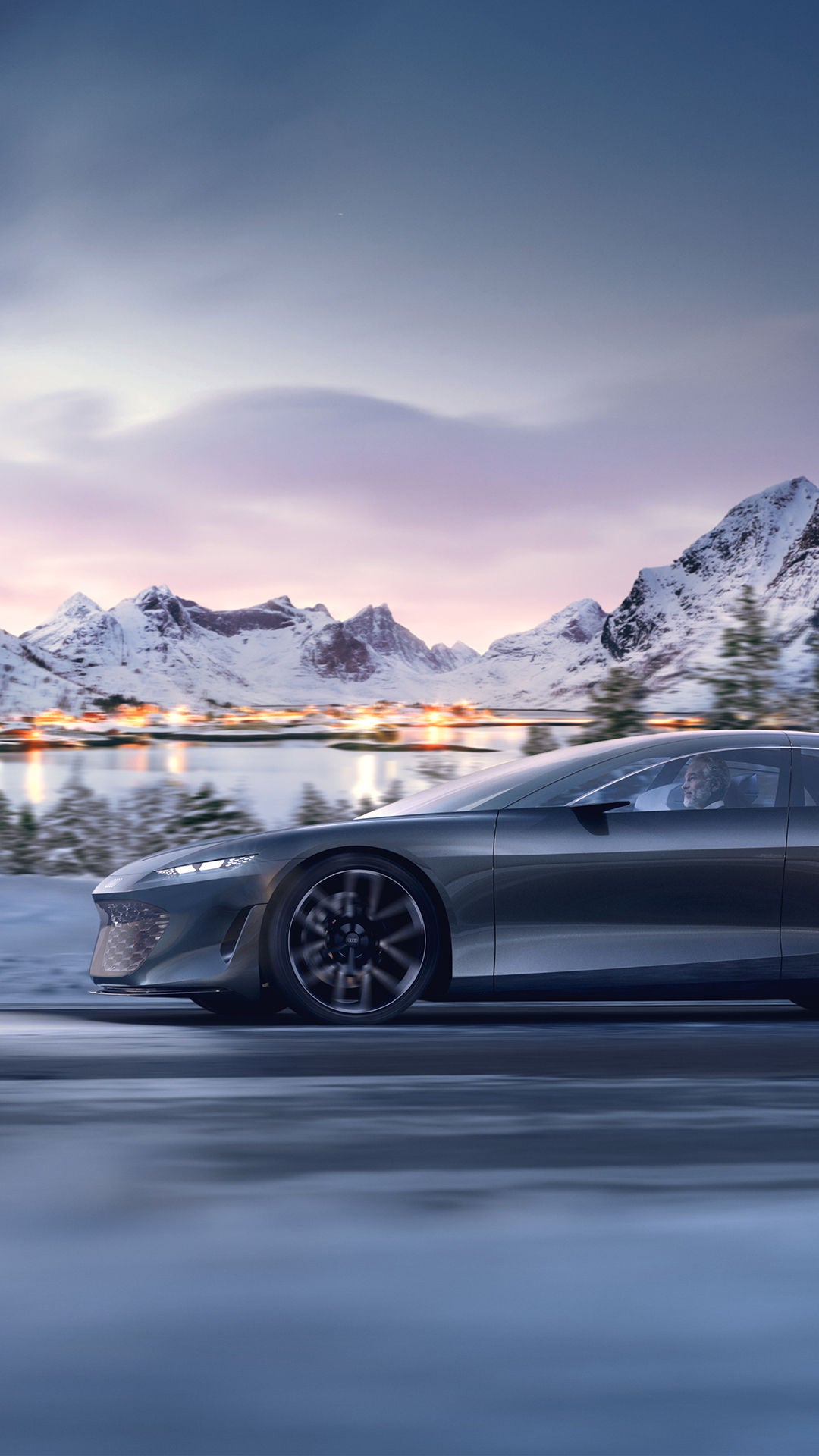 Rear view, photographed at a slight angle, of the Audi urbansphere concept.