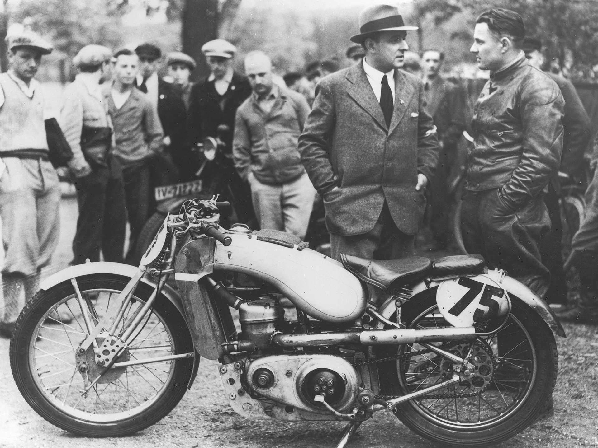 A picture showing a DKW motorcycle.