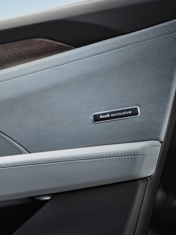 Türverkleidung eines Audi RS e-tron GT mit „Audi exclusive“-Plakette und hochwertigen Materialien.