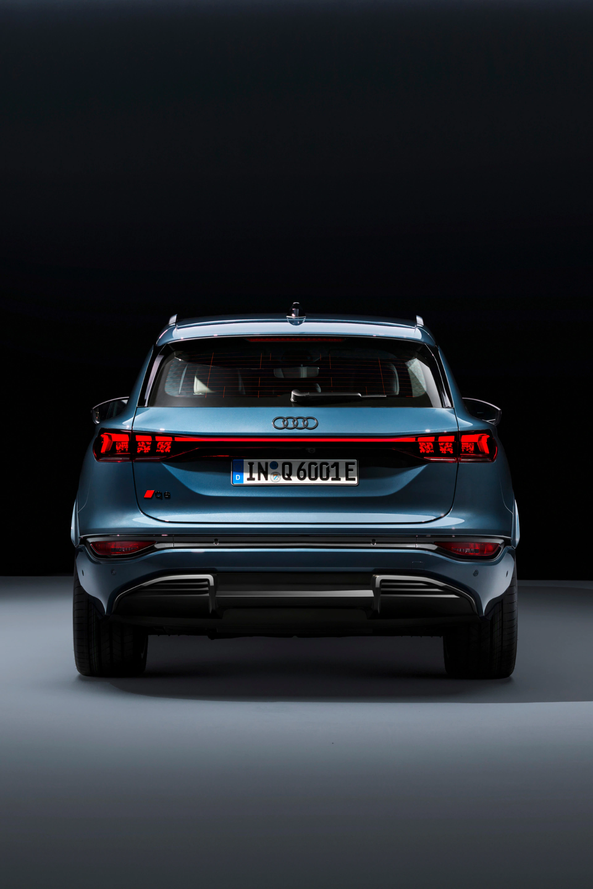 Rear view of the Audi Q6 e-tron.