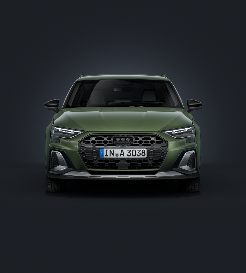 The Audi A3 allstreet, viewed from the front against a dark background.