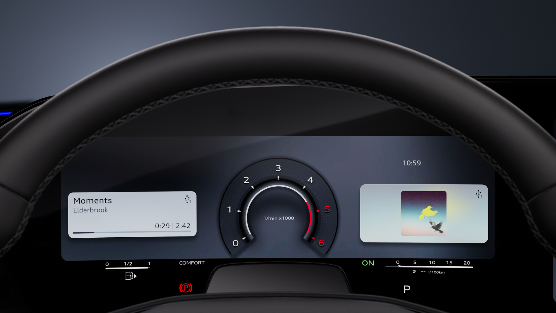 Nahaufnahme des Audi virtual cockpit plus.