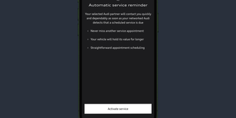 The myAudi app displaying the 'Set up service reminder' button