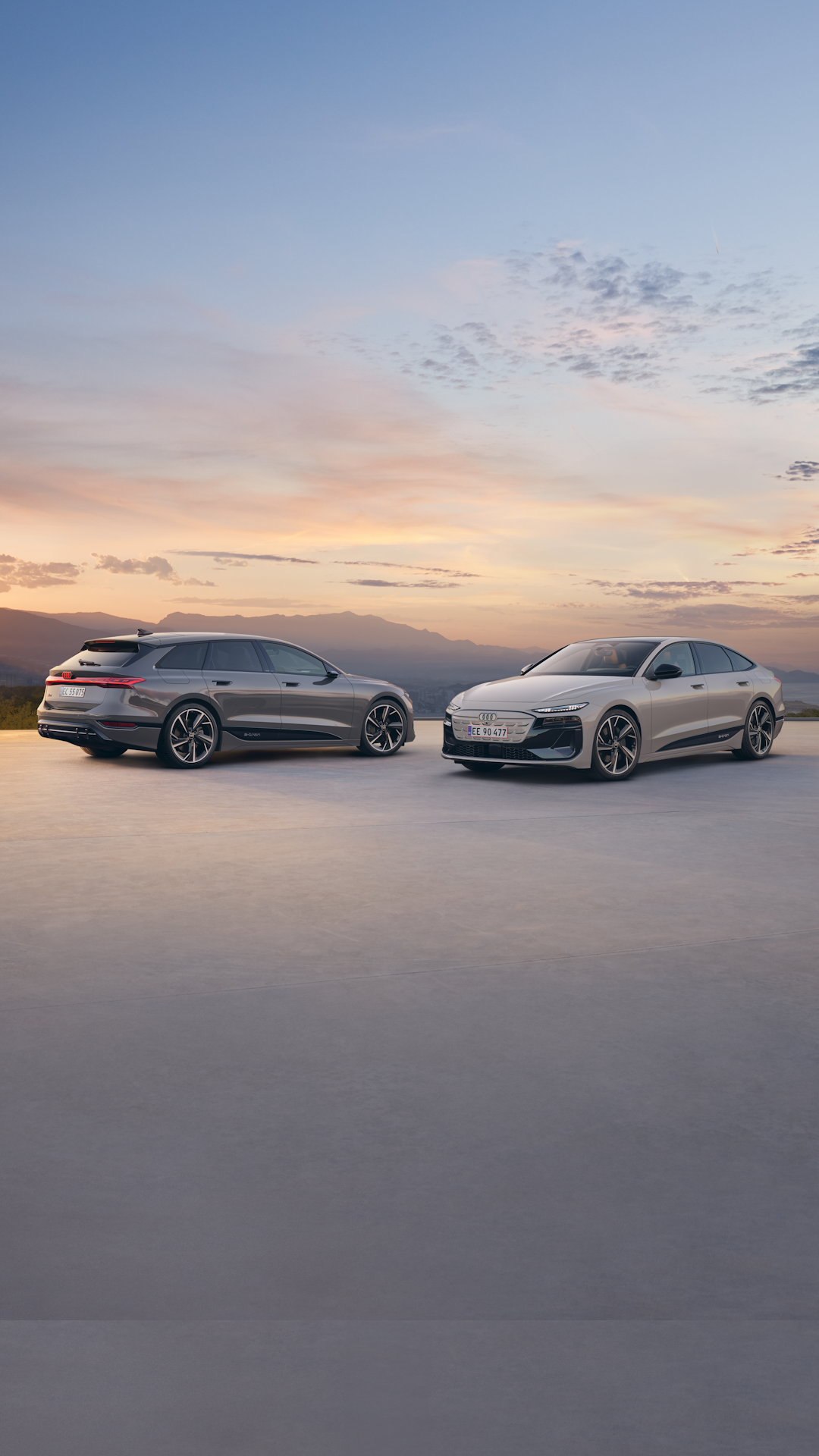 Audi A6 e-tron Avant og Sportback foran en flot baggrund
