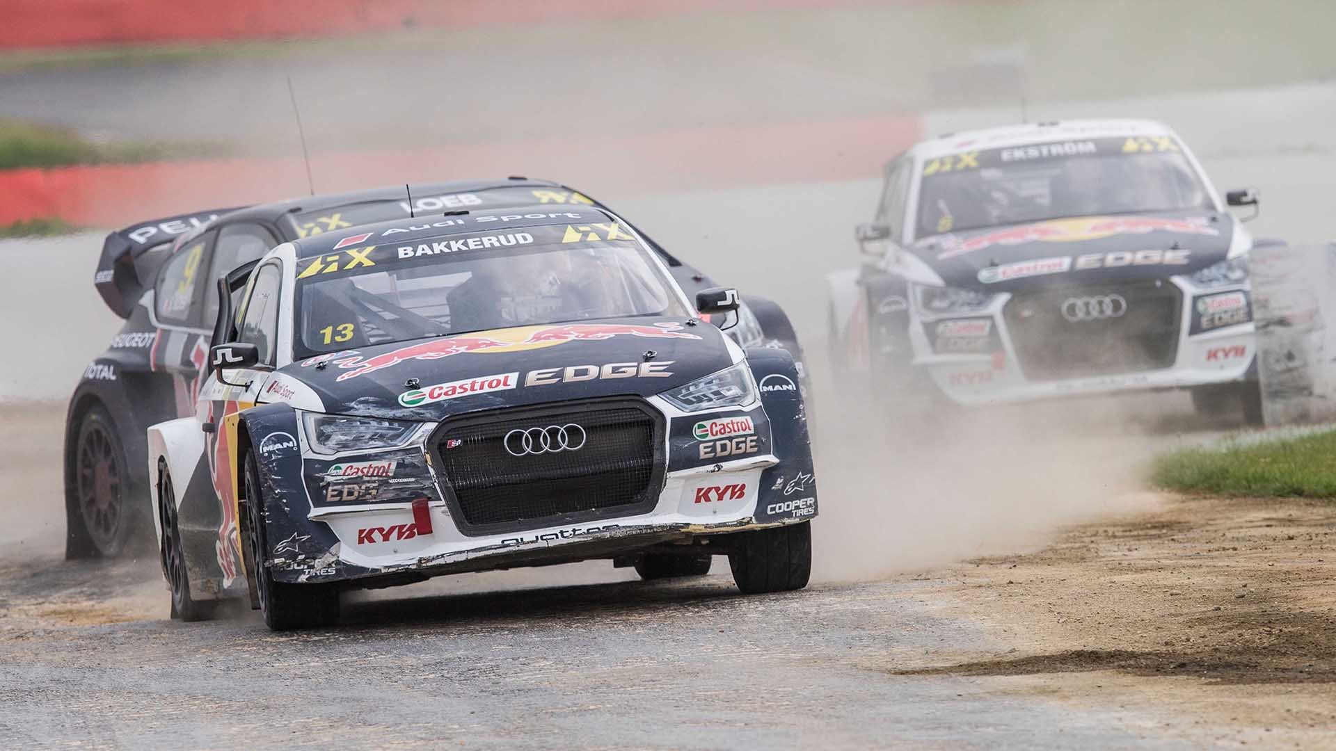 Foto von Andreas Bakkeruds Audi Rallycross-Autos während eines Rennens.