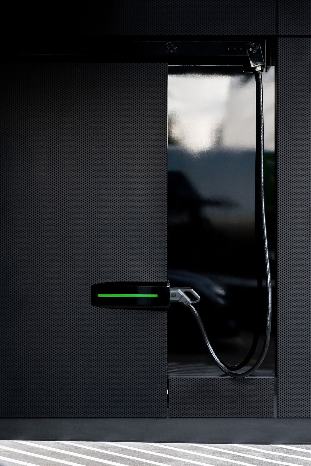 Swivel arm at a charging point at the Audi charging hub.