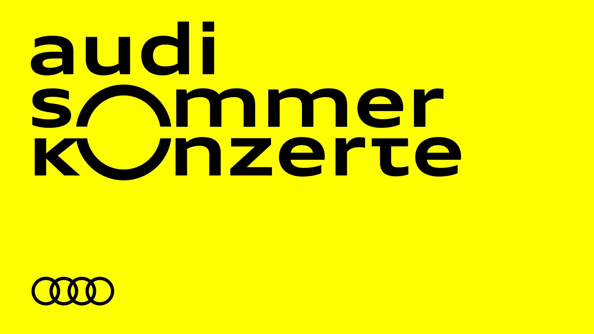 Schwarzer Schriftzug „audi sommerkonzerte" und Audi-Logo unten links auf gelbem Grund.