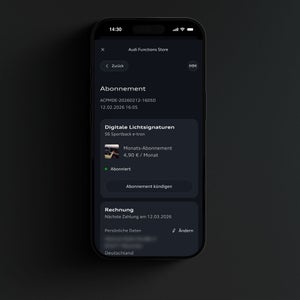Nahaufnahme eines Smartphone-Displays. Der Nutzer befindet sich im Audi Functions Store im Bereich Digitale Lichtsignaturen.