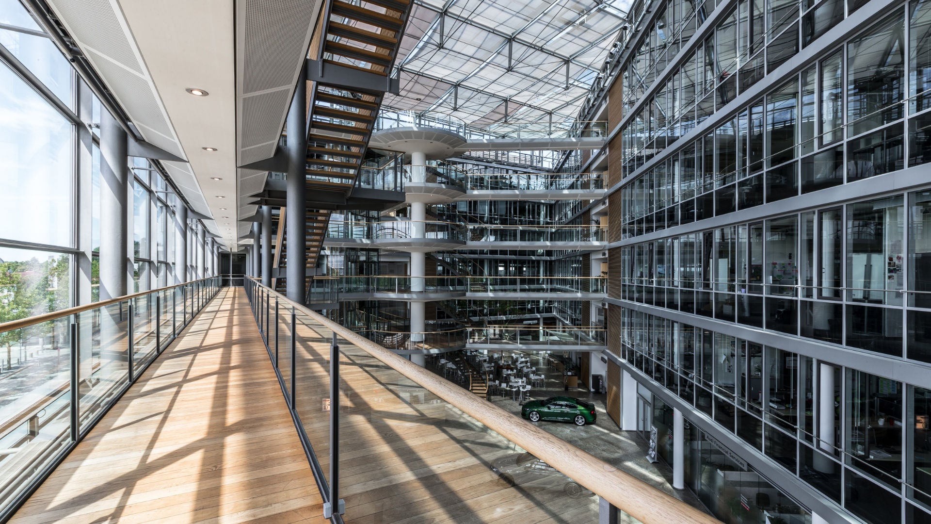 Interior view of a building with a glazed front